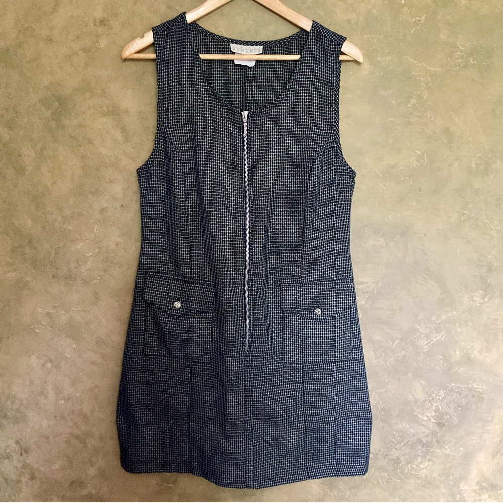Vintage 90s Country Romance Grid Zip Front Pinafore Jumper Dress Medium